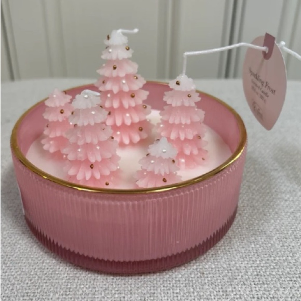 Sincerely Jules Sparkling Forest Christmas Holiday Pink Tree Candle